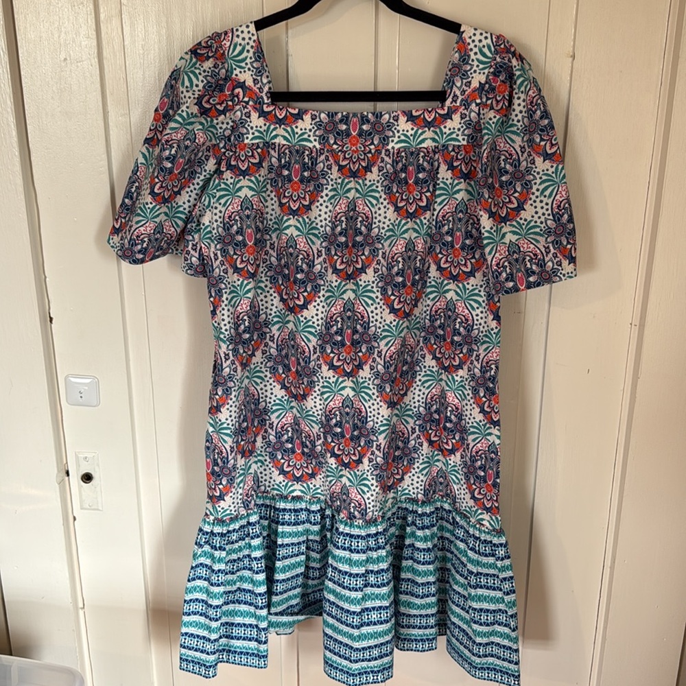 Cara Cara NYC Janie dress Palm Madallion Teal - Picture 3 of 4